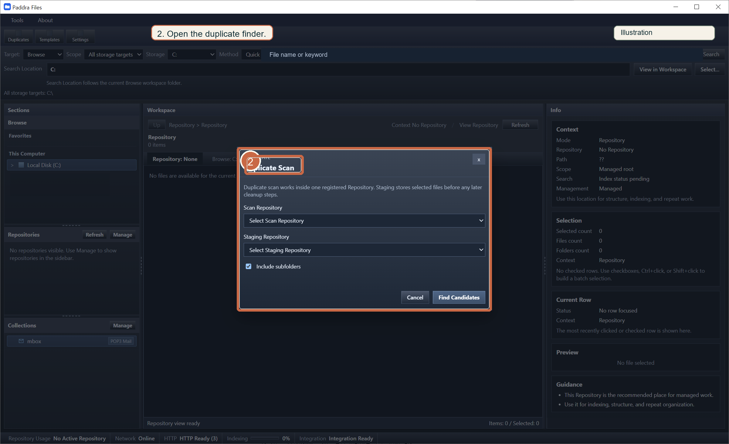 Open the duplicate finder screen