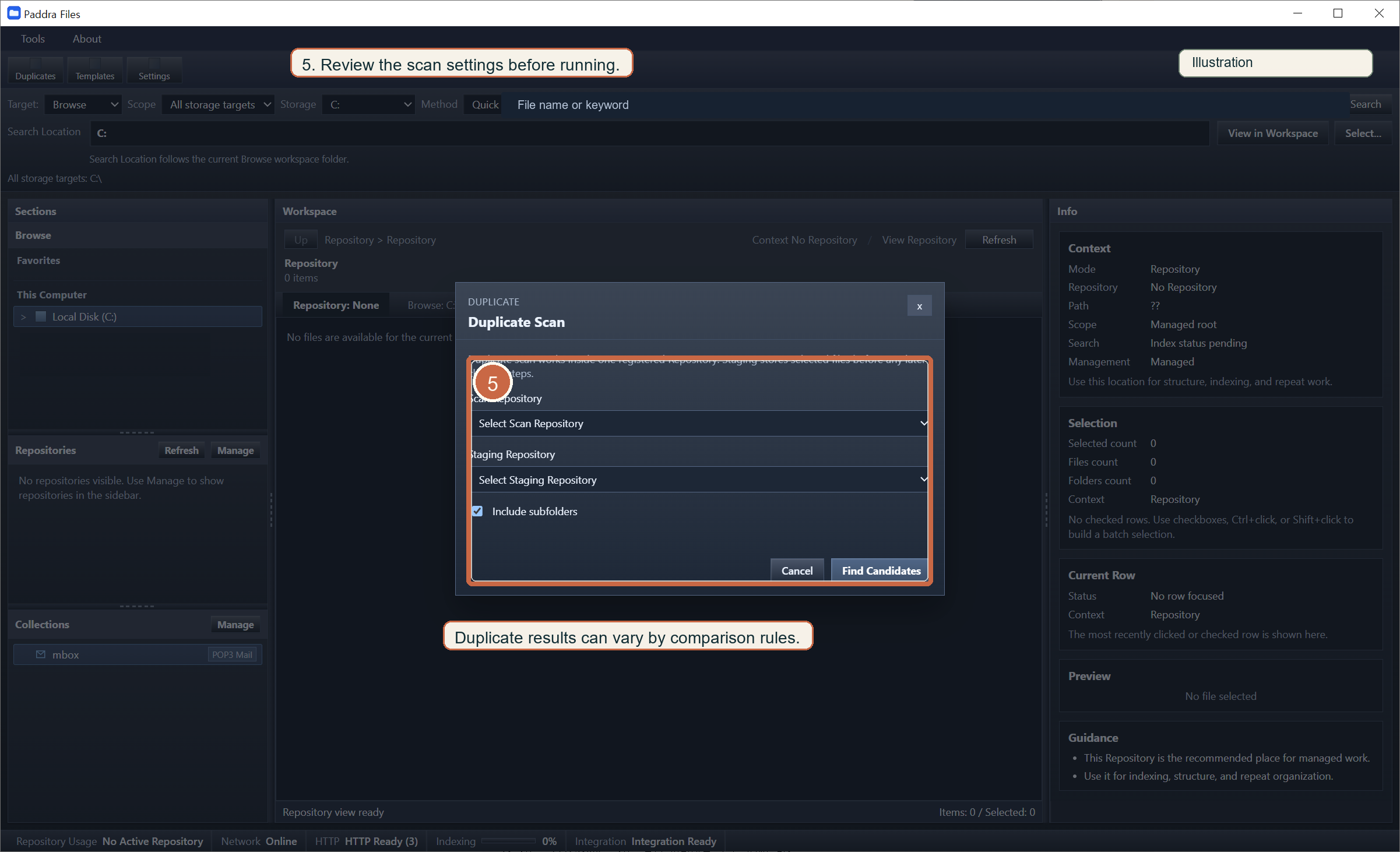 Review duplicate results screen