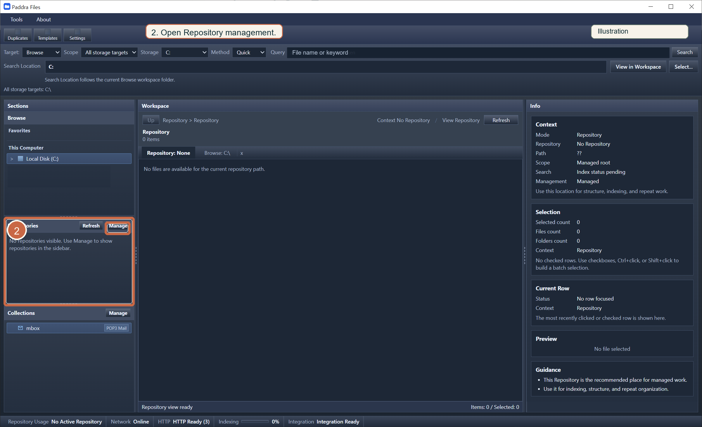 Go to Repository management screen