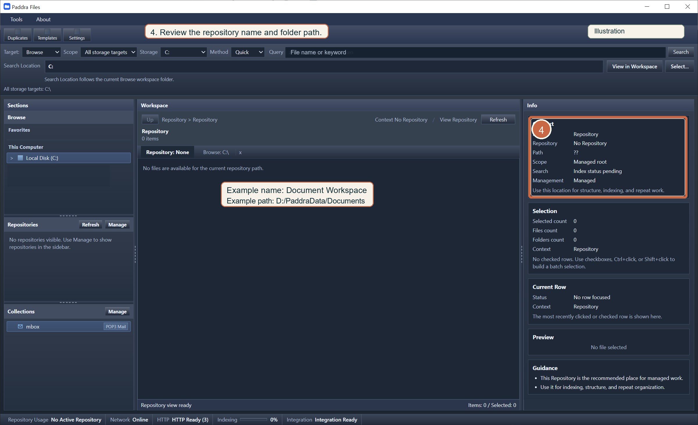 Enter a name and real folder path screen